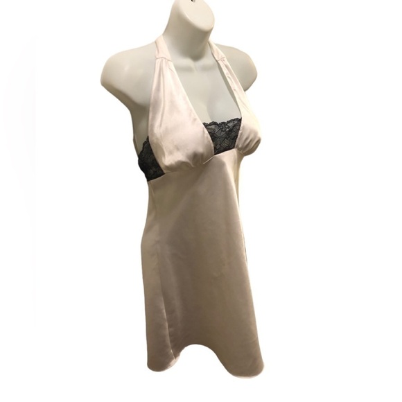 Frederick’s Of Hollywood Sexy Halter Chemise Sz. M White Black Lace Low Cut - Picture 3 of 7